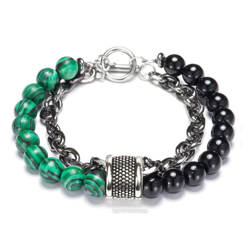 Men's Natural Map Stone Beaded Bracelet